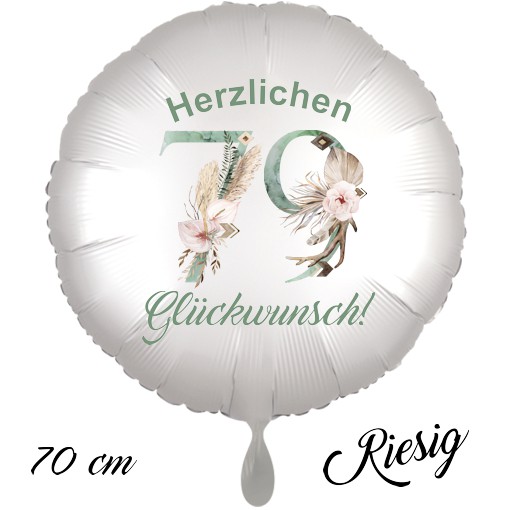 Großer Luftballon zum 79. Geburtstag mit Helium, Herzlichen Glückwunsch - Boho