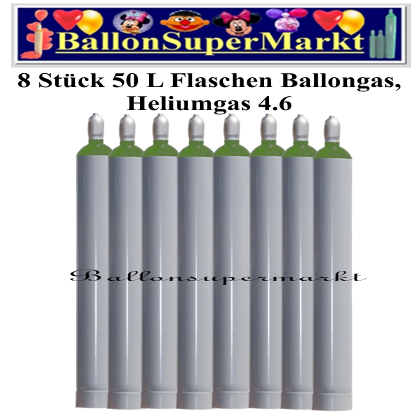 8 Stück 50 Liter Flaschen Ballongas Helium 4.6, Ballonsupermarkt Lieferung in NRW und Umgebung, Ballongas Express, Helium Kurier, Ballongas Versand