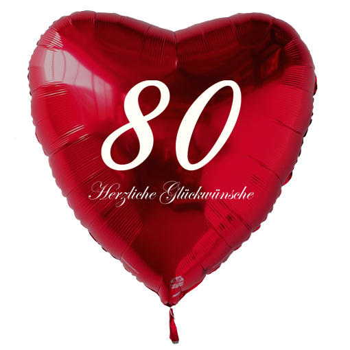 Roter Luftballon in Herzform zum 80. Geburtstag mit Ballongas Helium