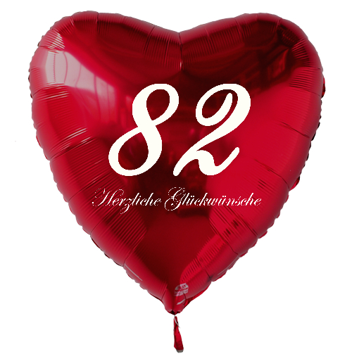 Roter Luftballon in Herzform zum 82. Geburtstag mit Ballongas Helium