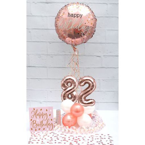 Partydeko-Set zum 82. Geburtstag in Rosegold, Happy Birthday