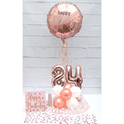 Partydeko-Set zum 84. Geburtstag in Rosegold, Happy Birthday