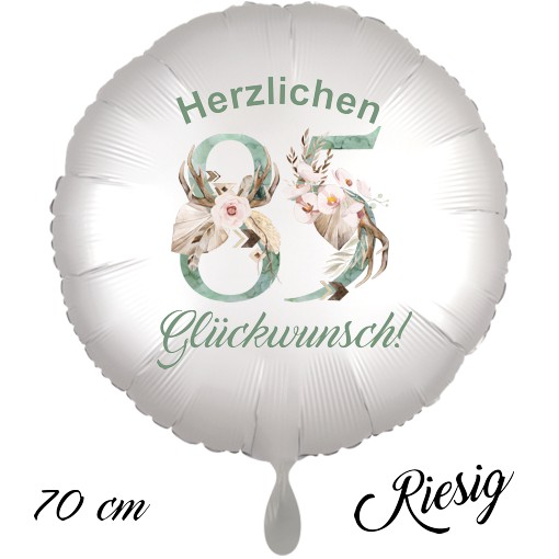 Großer Luftballon zum 85. Geburtstag mit Helium, Herzlichen Glückwunsch - Boho