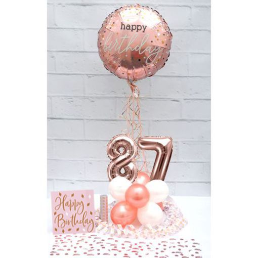 Partydeko-Set zum 87. Geburtstag in Rosegold, Happy Birthday