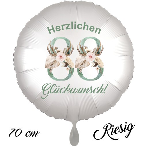 Großer Luftballon zum 88. Geburtstag mit Helium, Herzlichen Glückwunsch - Boho