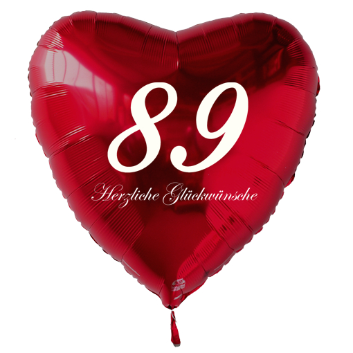 Roter Luftballon in Herzform zum 89. Geburtstag mit Ballongas Helium