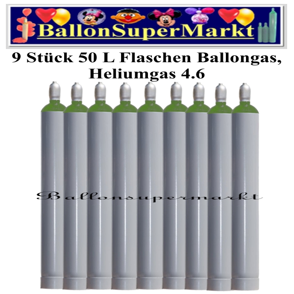 9 Stück 50 Liter Flaschen Ballongas Helium 4.6, Ballonsupermarkt Lieferung in NRW und Umgebung, Ballongas Express, Helium Kurier, Ballongas Versand
