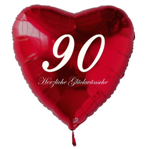 Roter Luftballon in Herzform zum 90. Geburtstag mit Ballongas Helium