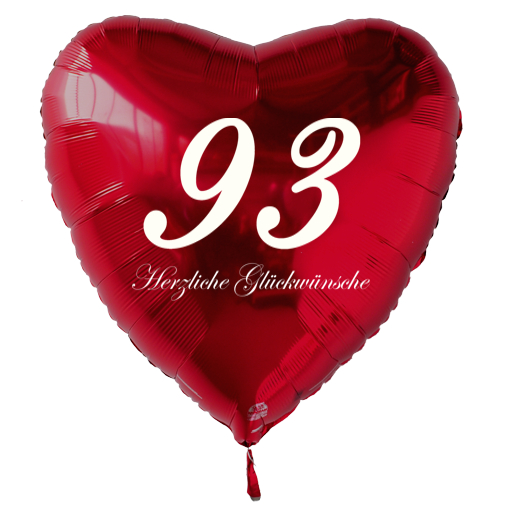 Roter Luftballon in Herzform zum 93. Geburtstag mit Ballongas Helium