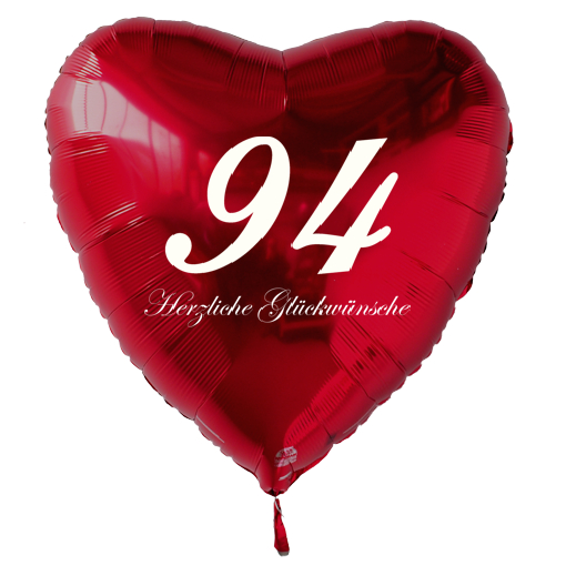 Roter Luftballon in Herzform zum 94. Geburtstag mit Ballongas Helium