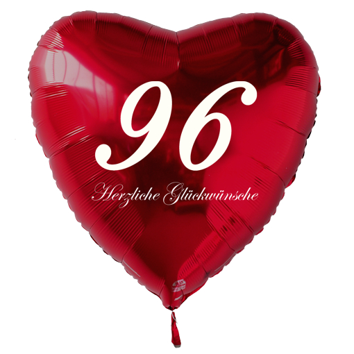 Roter Luftballon in Herzform zum 96. Geburtstag mit Ballongas Helium