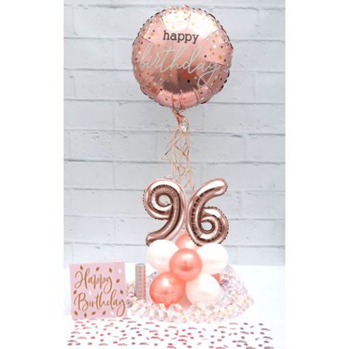 Partydeko-Set zum 96. Geburtstag in Rosegold, Happy Birthday