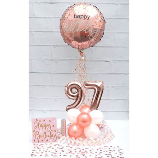 Partydeko-Set zum 97. Geburtstag in Rosegold, Happy Birthday