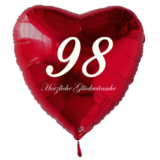 Roter Luftballon in Herzform zum 98. Geburtstag mit Ballongas Helium