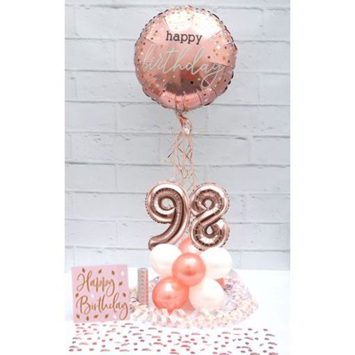 Partydeko-Set zum 98. Geburtstag in Rosegold, Happy Birthday