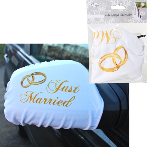 Auto-Spiegel-Ueberzieher-Just-Married-Dekoration-Hochzeitsauto-Hochzeitsdekoration