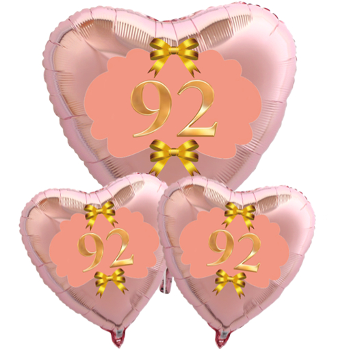 Ballon-Bouquet-zum-92.-Geburtstag-3-Herzluftballons-Rosegold-mit-Helium