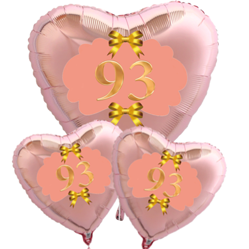 Ballon-Bouquet-zum-93.-Geburtstag-3-Herzluftballons-Rosegold-mit-Helium