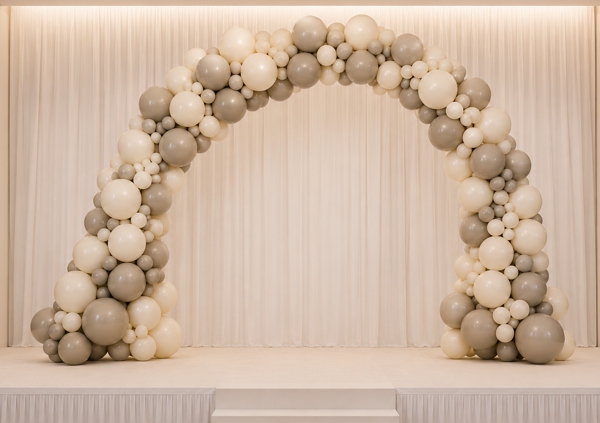 Ballonbogen-aus-Vintage-Luftballons-100-White-Sand-und-100-Stone
