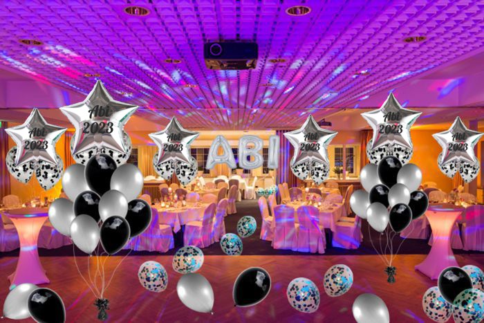 Ballonbouquet-Abi-2023-silber-schwarz-Dekoration-zur-Abifeier-Abitur-12-Ballons-Dekobeispiel