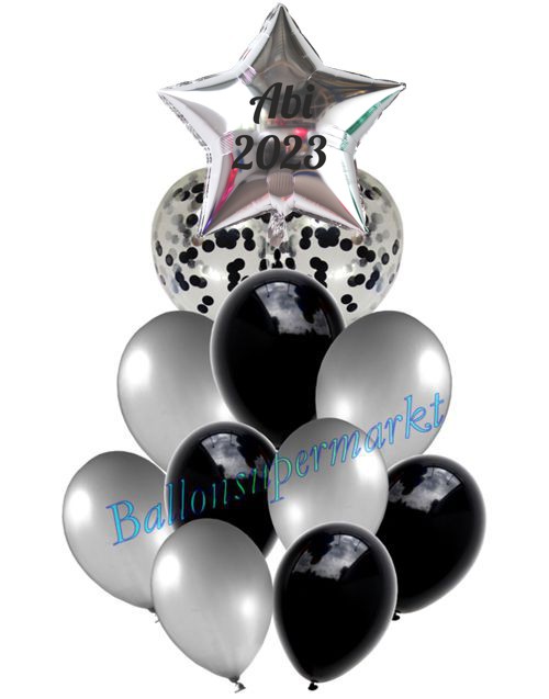 Ballonbouquet-Abi-2023-silber-schwarz-Dekoration-zur-Abifeier-Abitur-12-Ballons