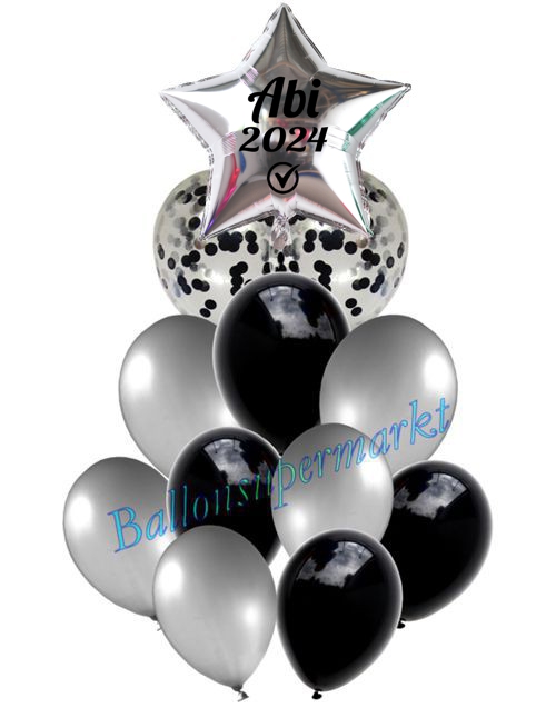 Ballonbouquet-Abi-2024-silber-schwarz-Dekoration-zur-Abifeier-Abitur-12-Ballons