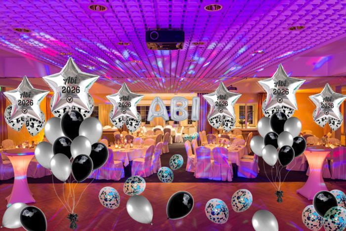 Ballonbouquet-Abi-2026-silber-schwarz-Dekoration-zur-Abifeier-Abitur-12-Ballons-Dekobeispiel