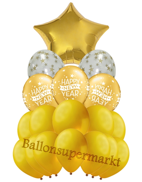 Ballonbouquet-Happy-New-Year-Golden-Stars-Dekoration-zu-Silvester-Neujahr-18-Ballons