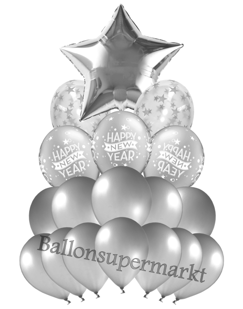 Ballonbouquet-Happy-New-Year-Silver-Stars-Dekoration-zu-Silvester-Neujahr-18-Ballons