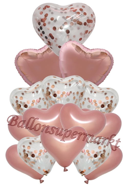 Ballonbouquet-Rosegold-Herzen-Dekoration-zu-Valentin-Hochzeit-15-Luftballons
