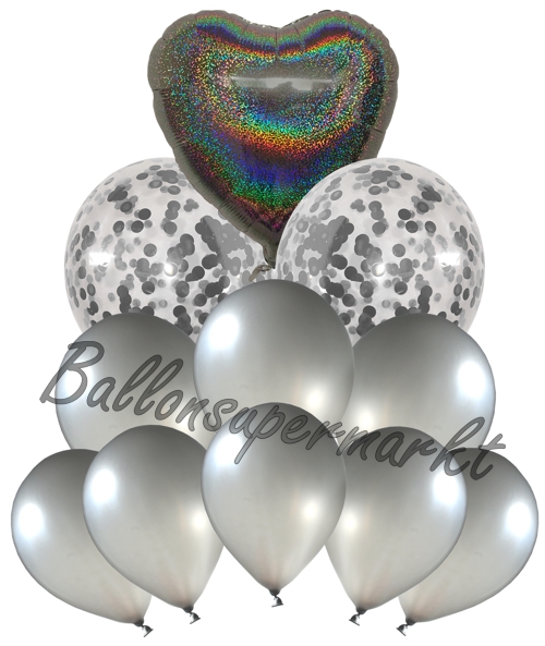 Ballonbouquet-Silver-Shimmer-Heart-Dekoration-zu-Silvester-Geburtstag-Weihnachten-Silberne-Hochzeit-11-Ballons