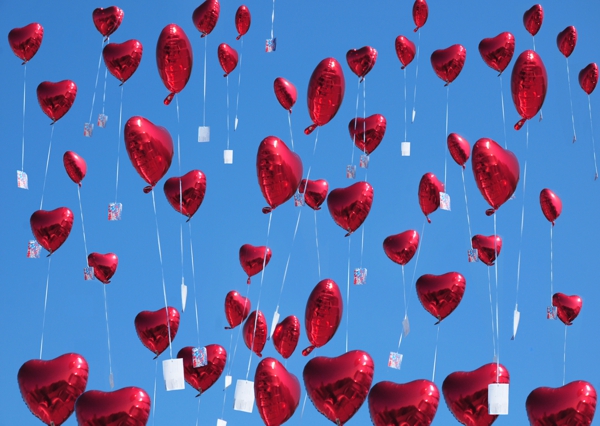 Ballonflugkarte Hochzeit - Herzluftballons Folie