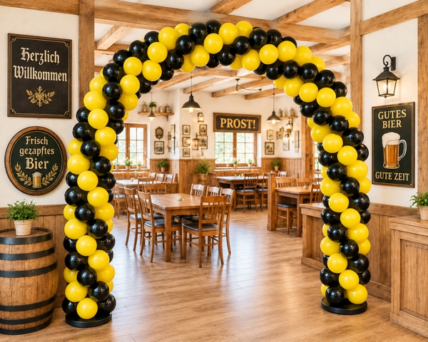 Girlande aus Luftballons schwarz-gelb in einer Gastst&auml;tte