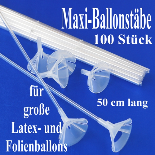 Ballonhalter mit Stab für große Luftballons, 100 Stück Ballonstäbe