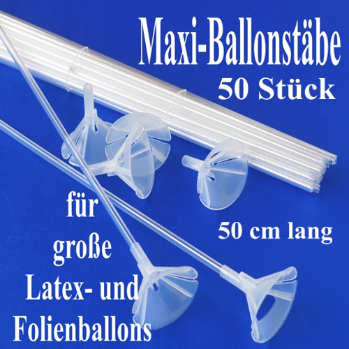 Ballonhalter mit Stab für große Luftballons, 50 Stück Ballonstäbe