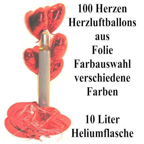 Ballons-Helium-Set-100-Herzluftballons-aus-Folie-Farbauswahl-mit-10-Liter-Heliumflasche