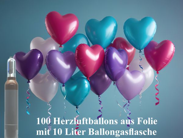 Ballons-Helium-Set-100-Herzluftballons-aus-Folie-Farbauswahl-mit-10-Liter-Heliumflasche