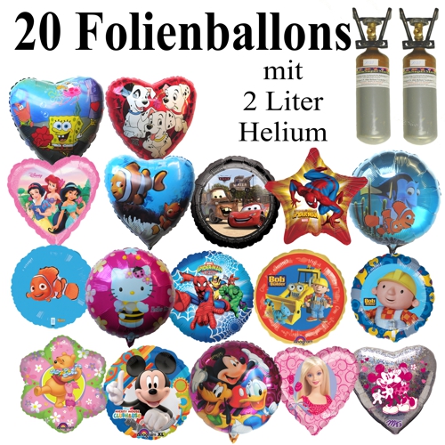Ballons Helium Set mit 20 Folienballons und 2 Liter Heliumgas