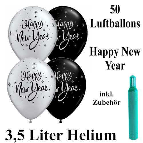 Ballons-Helium-Set-50-Luftballons-Silvester-Happy-New-Year-3.5-Liter-Helium-Ballongas