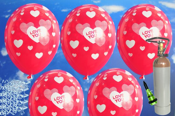 Luftballons Helium Set, 50 Luftballons I Love you, rot, Wahre Liebe