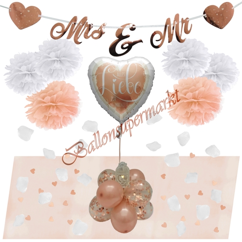 Ballons-und-Dekorations-Set-Alles-Liebe-zur-Hochzeit-rosegold-weiss-Deko-Tischdeko-Hochzeitsfest