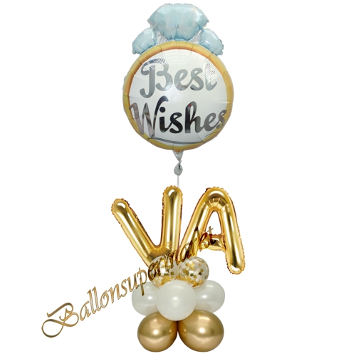 Ballons-und-Dekorations-Set-Best-Wishes-Gold-Weiss-Initialen-Deko-Tischdeko-Hochzeitsfest-Detailansicht