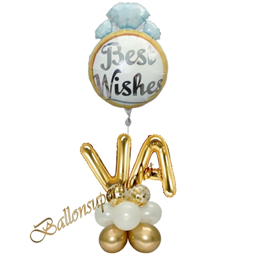 Ballons-und-Dekorations-Set-Best-Wishes-Gold-Weiss-Initialen-Deko-Tischdeko-Hochzeitsfest-Detailansicht