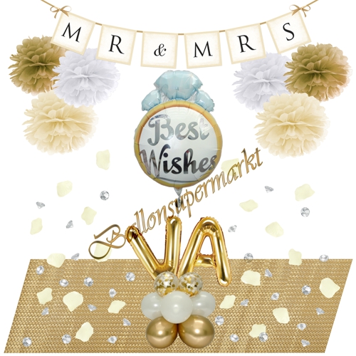 Ballons-und-Dekorations-Set-Best-Wishes-Gold-Weiss-Initialen-Deko-Tischdeko-Hochzeitsfest