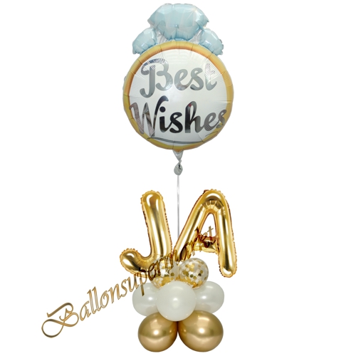 Ballons-und-Dekorations-Set-Best-Wishes-Gold-Weiss-Ja-Deko-Tischdeko-Hochzeitsfest-Detailansicht