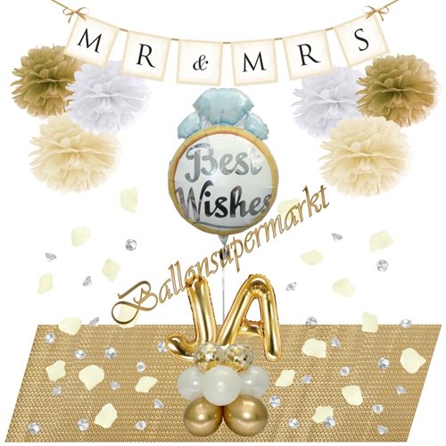 Ballons-und-Dekorations-Set-Best-Wishes-Gold-Weiss-Ja-Deko-Tischdeko-Hochzeitsfest