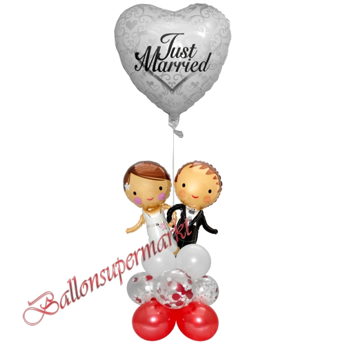 Ballons-und-Dekorations-Set-Brautpaar-Just-Married-zur-Hochzeit-rot-weiss-silber-Deko-Tischdeko-Hochzeitsfest-Detailansicht
