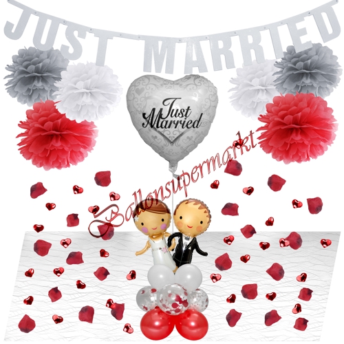 Ballons-und-Dekorations-Set-Brautpaar-Just-Married-zur-Hochzeit-rot-weiss-silber-Deko-Tischdeko-Hochzeitsfest