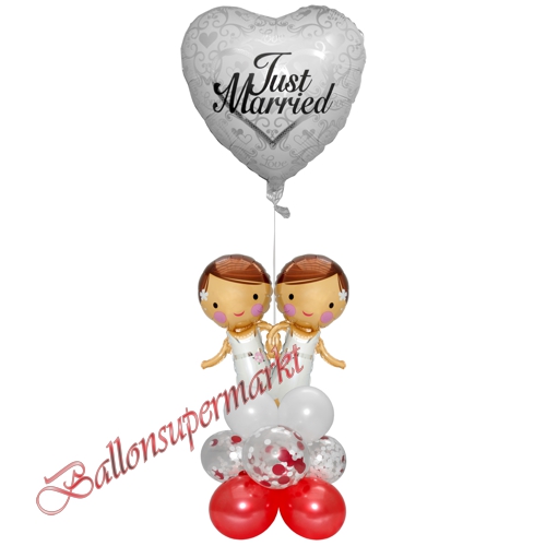 Ballons-und-Dekorations-Set-Brautpaar-Lesbisch-Just-Married-zur-Hochzeit-rot-weiss-silber-Deko-Tischdeko-Hochzeitsfest-Detailansicht