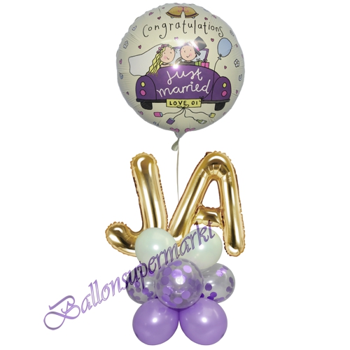 Ballons-und-Dekorations-Set-Congrats-Brautpaar-Flieder-Creme-Gold-Deko-Tischdeko-Hochzeitsfest-Detailansicht